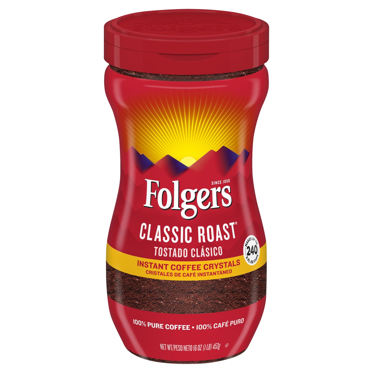 slide 1 of 8, Folgers Regular Instant Coffee, 16 oz