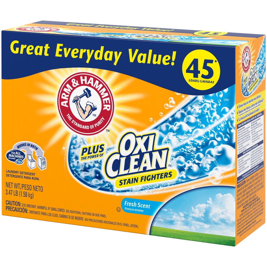 slide 3 of 4, ARM & HAMMER Plus Oxi Clean Fresh Scent Laundry Detergent, 3.47 lb