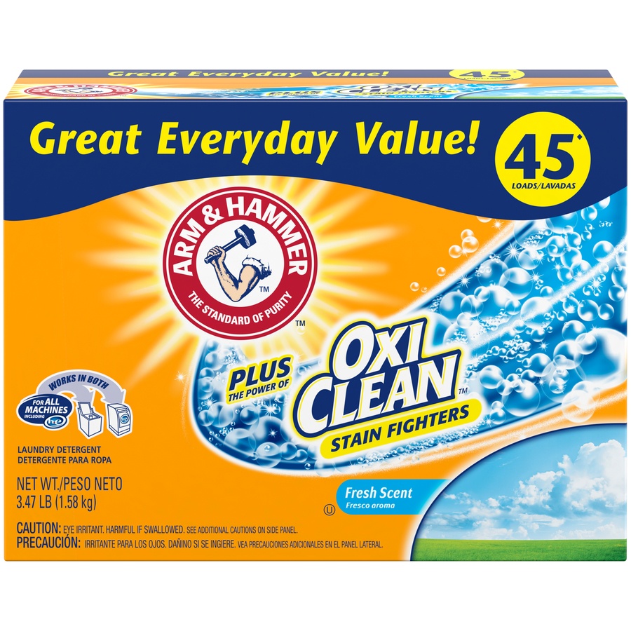 slide 1 of 4, ARM & HAMMER Plus Oxi Clean Fresh Scent Laundry Detergent, 3.47 lb