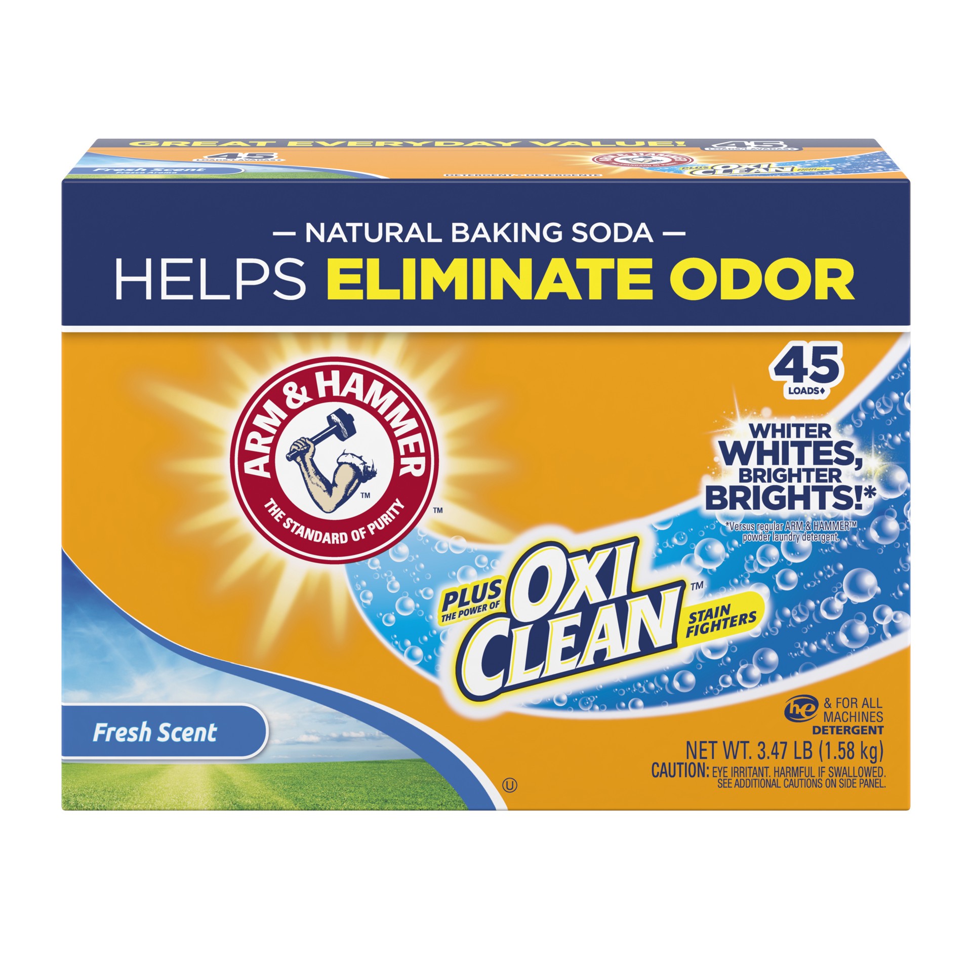 slide 1 of 5, ARM & HAMMER Plus OxiClean Powder Laundry Detergent, Fresh Scent, 45 Loads, 3.57 lb