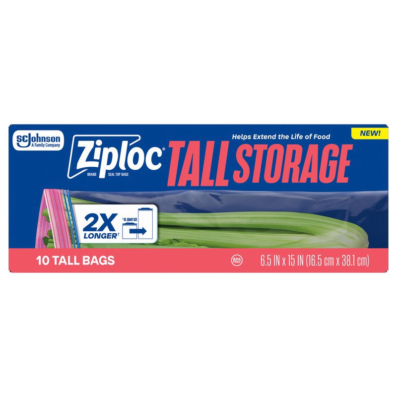 slide 1 of 1, Ziploc Brand Tall Storage Bags, Seal Top Closure, 10 count, 10 ct