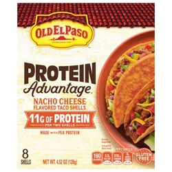 Old El Paso Protein Advantage Taco Shells, Nacho Cheese, 11g Protein, Gluten Free, 8 Ct, 4.52 Oz