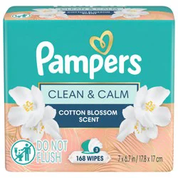 Pampers Wipes, Clean & Calm, Cotton Blossom Scent, 168 Wipes Total (3X Pop-Top Packs)