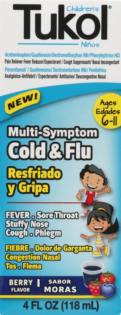 slide 2 of 12, Tukol Children's Multi-Symptom Berry Flavor Cold & Flu 4 oz, 4 oz