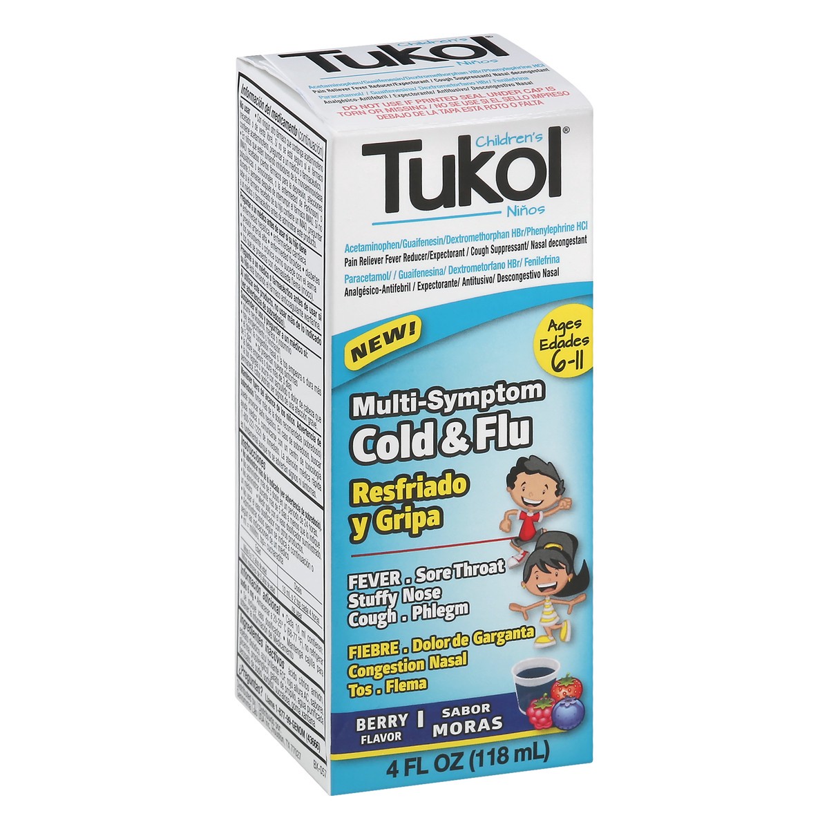 slide 3 of 12, Tukol Children's Multi-Symptom Berry Flavor Cold & Flu 4 oz, 4 oz