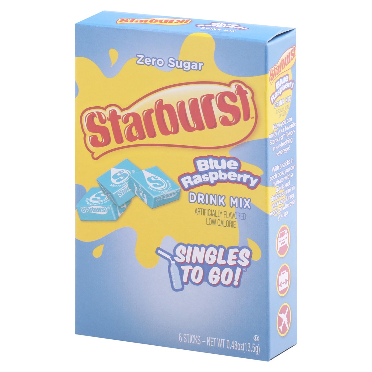 slide 3 of 9, Starburst Singles to Go! Zero Sugar Blue Raspberry Drink Mix 6 ea, 6 ct