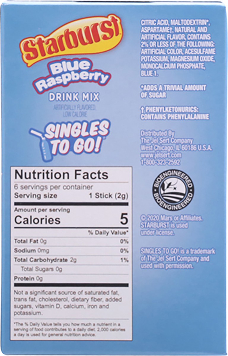 slide 5 of 9, Starburst Singles to Go! Zero Sugar Blue Raspberry Drink Mix 6 ea, 6 ct