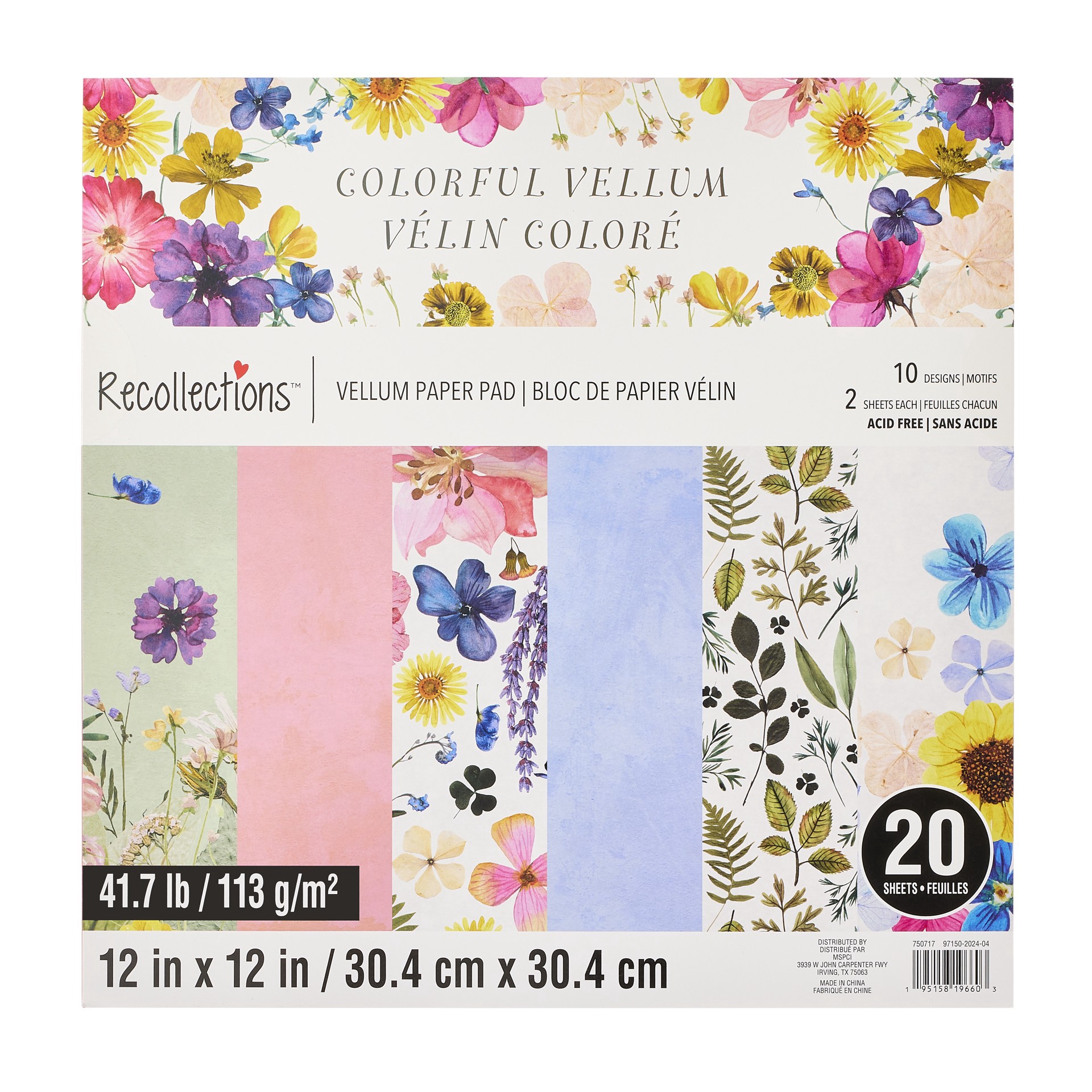 slide 3 of 5, 12" X 12" Colorful Vellum Paper Pad By Recollections, 20 Sheets, 12 in x 12 in