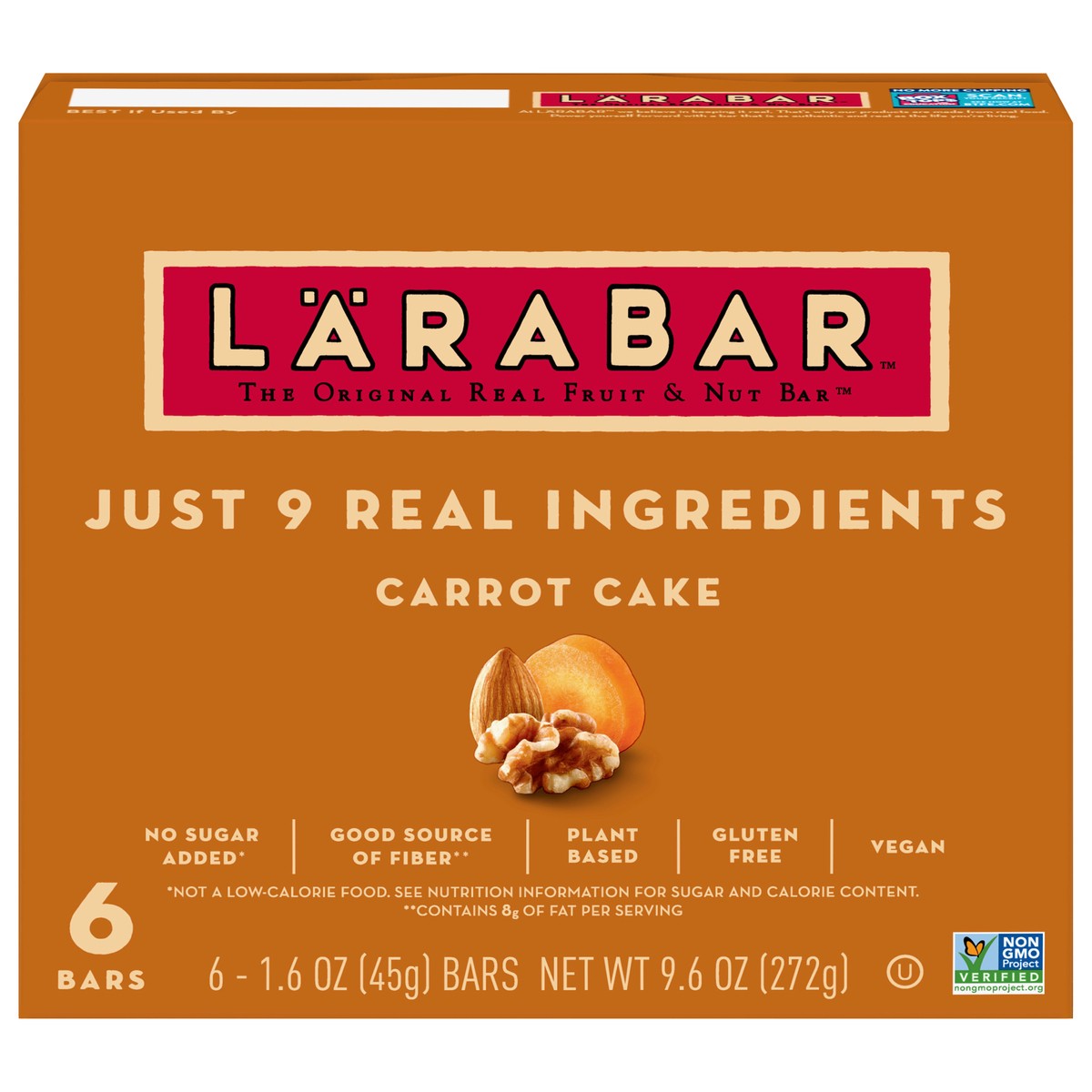 slide 1 of 9, LÄRABAR Carrot Cake, Gluten Free Vegan Fruit & Nut Bars, 6 Ct, 6 ct