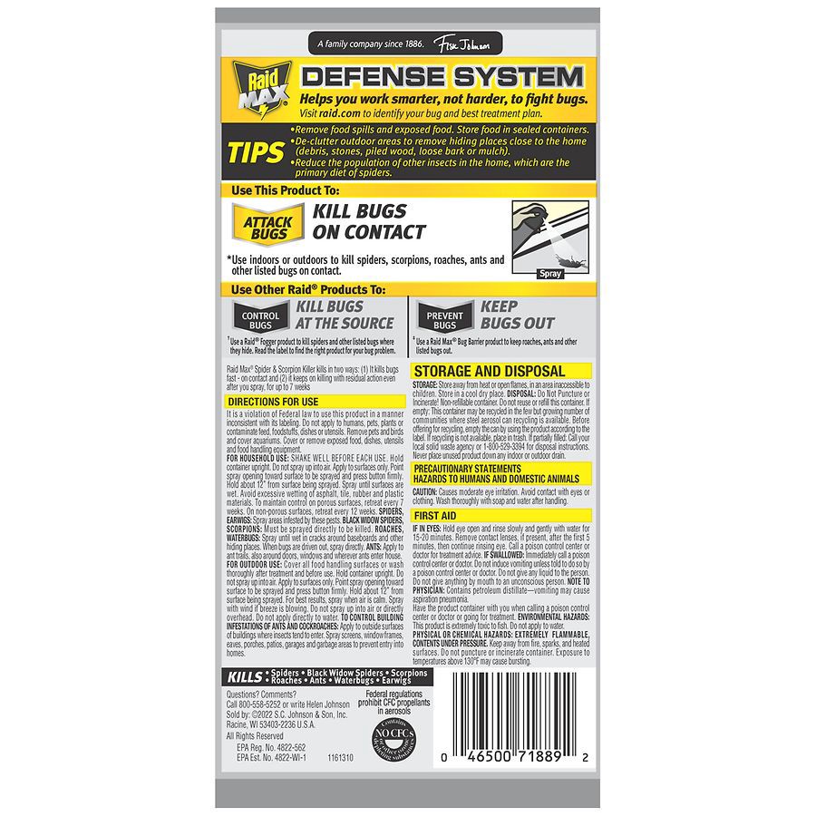slide 5 of 5, Raid Max Indoor - Outdoor Spider & Scorpion Killer 12 oz, 12 oz