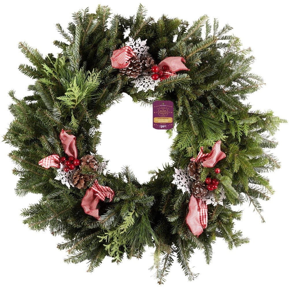 slide 1 of 1, BLOOM HAUS Ultra Premium 28" Decorated Outdoor Holiday Wreath, 1 ct