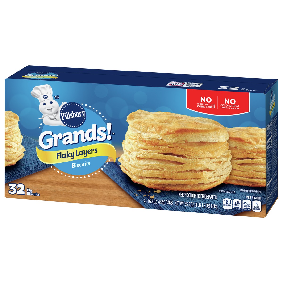 slide 10 of 11, Grands! Flaky Layers Biscuits, 32 Biscuits, 65.2 oz, 4 ct