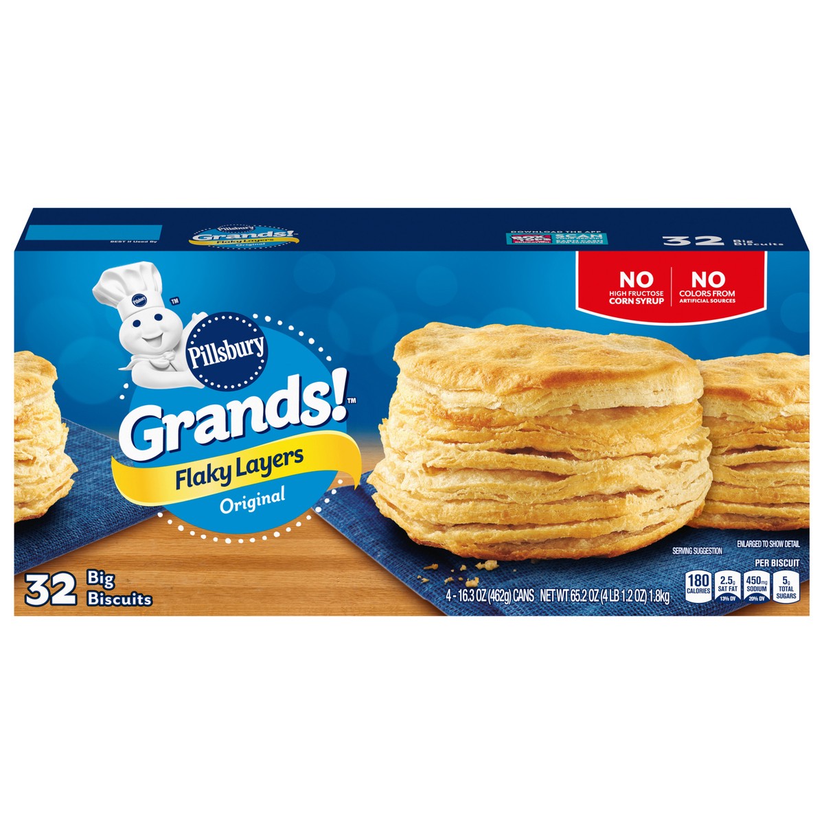 slide 1 of 11, Grands! Flaky Layers Biscuits, 32 Biscuits, 65.2 oz, 4 ct