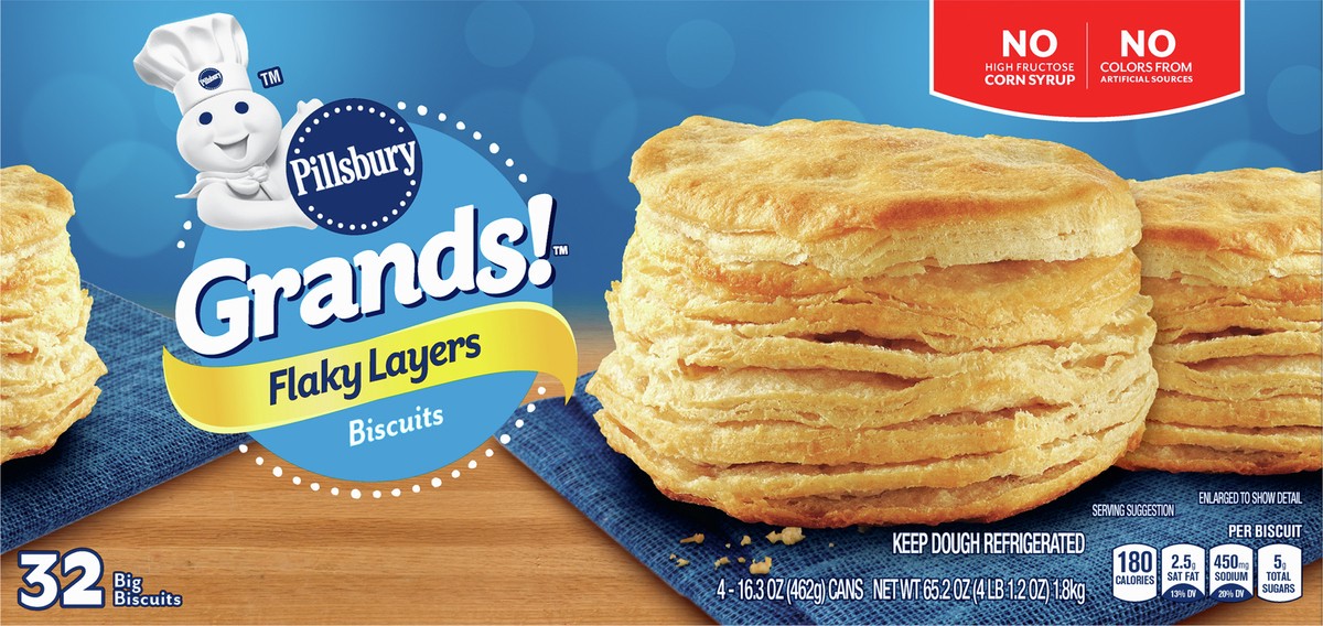 slide 7 of 11, Grands! Flaky Layers Biscuits, 32 Biscuits, 65.2 oz, 4 ct