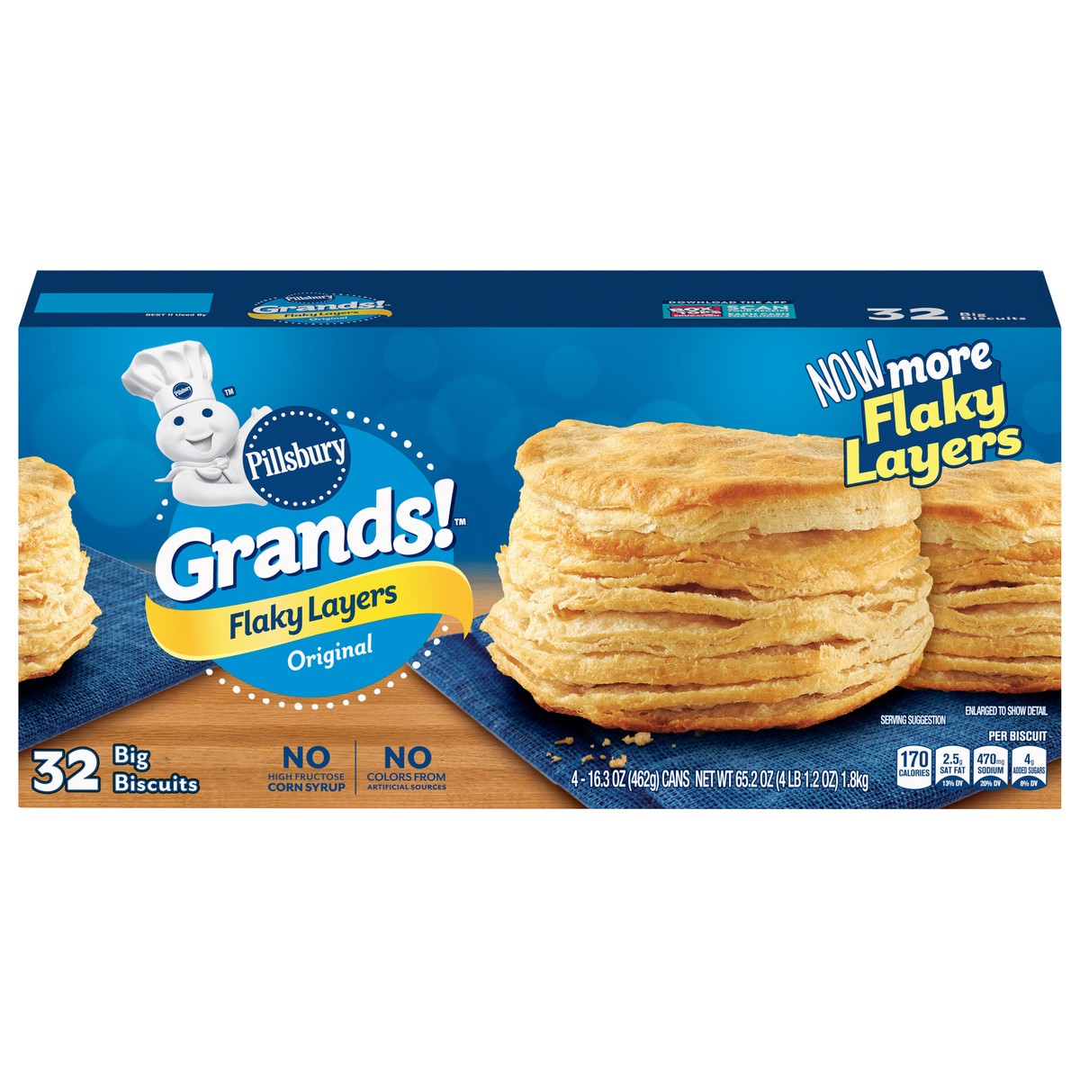 slide 1 of 11, Grands! Flaky Layers Biscuits, 32 Biscuits, 65.2 oz, 4 ct