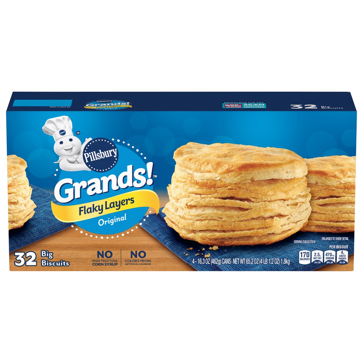 slide 1 of 11, Grands! Flaky Layers Biscuits, 32 Biscuits, 65.2 oz, 4 ct; 16.3 oz
