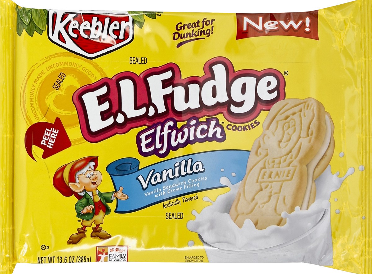 slide 5 of 6, Keebler E.L. Fudge Elfwich Cookies Vanilla, 13.6 oz