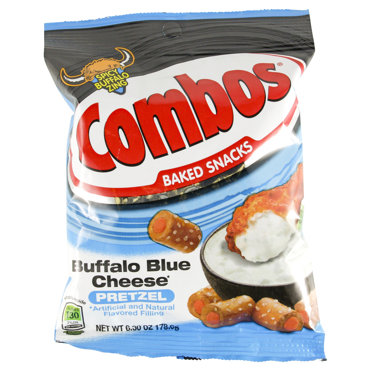 slide 1 of 2, COMBOS Buffalo Blue Cheese Pretzel Baked Snacks, 6.3 oz