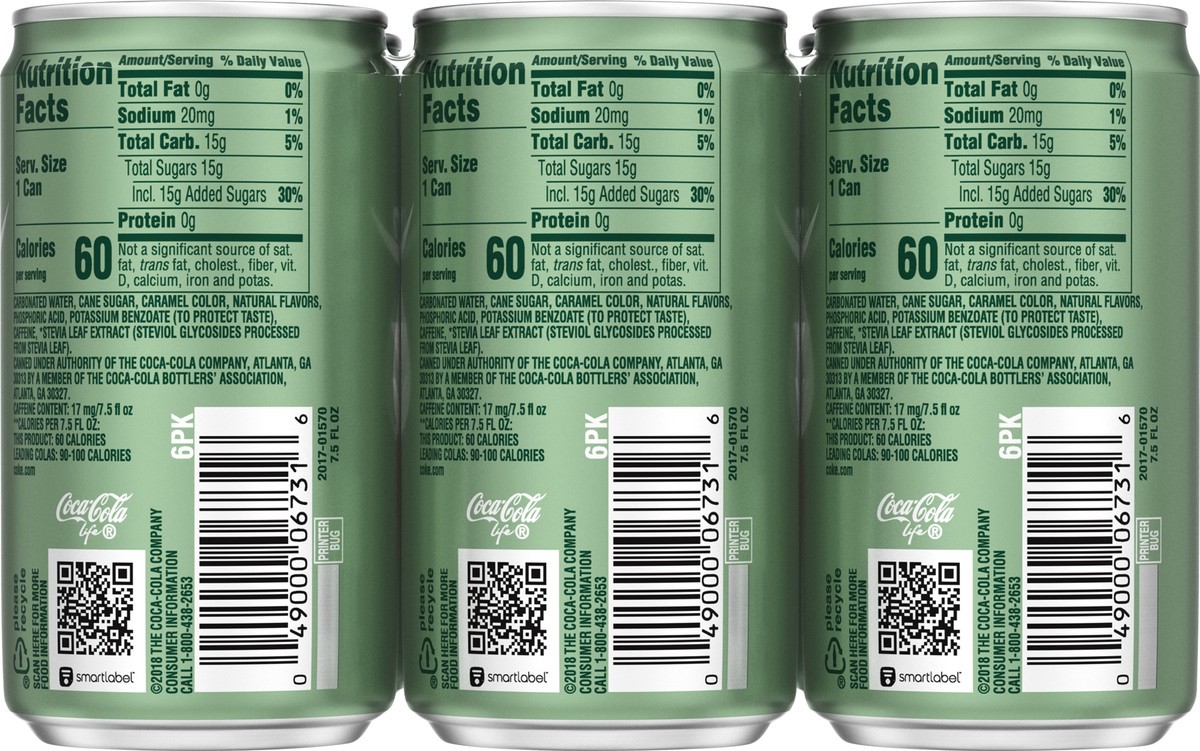 slide 7 of 7, Coca-Cola Life Soda Soft Drink, 7.5 fl oz, 6 Pack, 6 ct; 7.5 fl oz