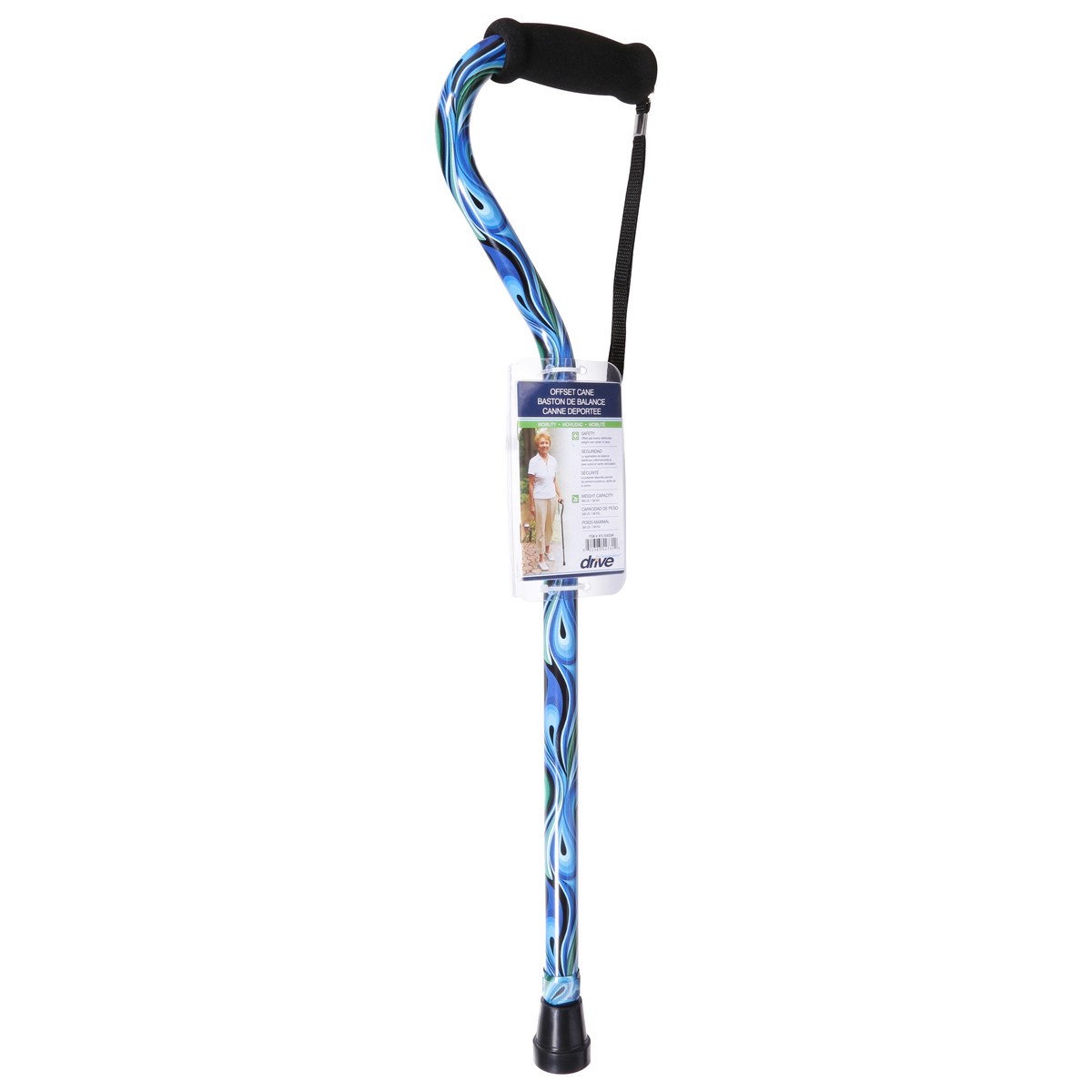 slide 5 of 9, Drive Medical Foam Grip Offset Handle Walking Cane, Swirl, 1 ct