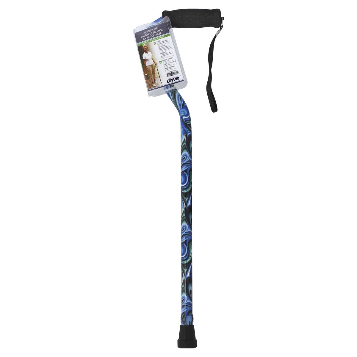 slide 1 of 9, Drive Medical Foam Grip Offset Handle Walking Cane, Swirl, 1 ct