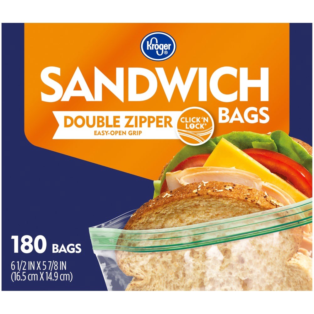 slide 2 of 5, Kroger Double Zipper Sandwich Bags, 180 ct