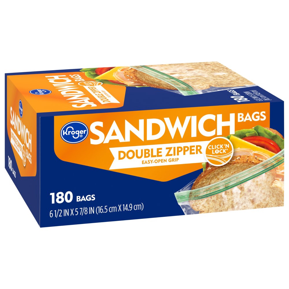 slide 1 of 5, Kroger Double Zipper Sandwich Bags, 180 ct