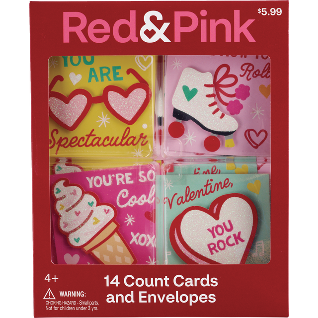 slide 1 of 1, RED AND PINK Fun Embellished Val Cards, 1 ct
