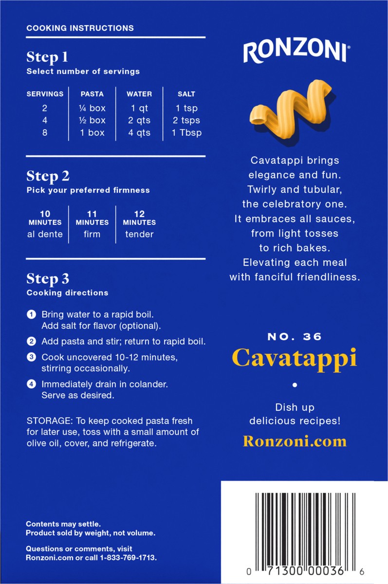 slide 5 of 9, Ronzoni Cavatappi, 16 oz, Tubular Corkscrew, Non-GMO Spiral Pasta, 1 lb