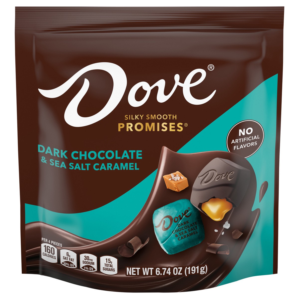 slide 1 of 13, DOVE PROMISES Dark Chocolate & Sea Salted Caramel Candy, 6.74 Oz Bag, 6.74 oz
