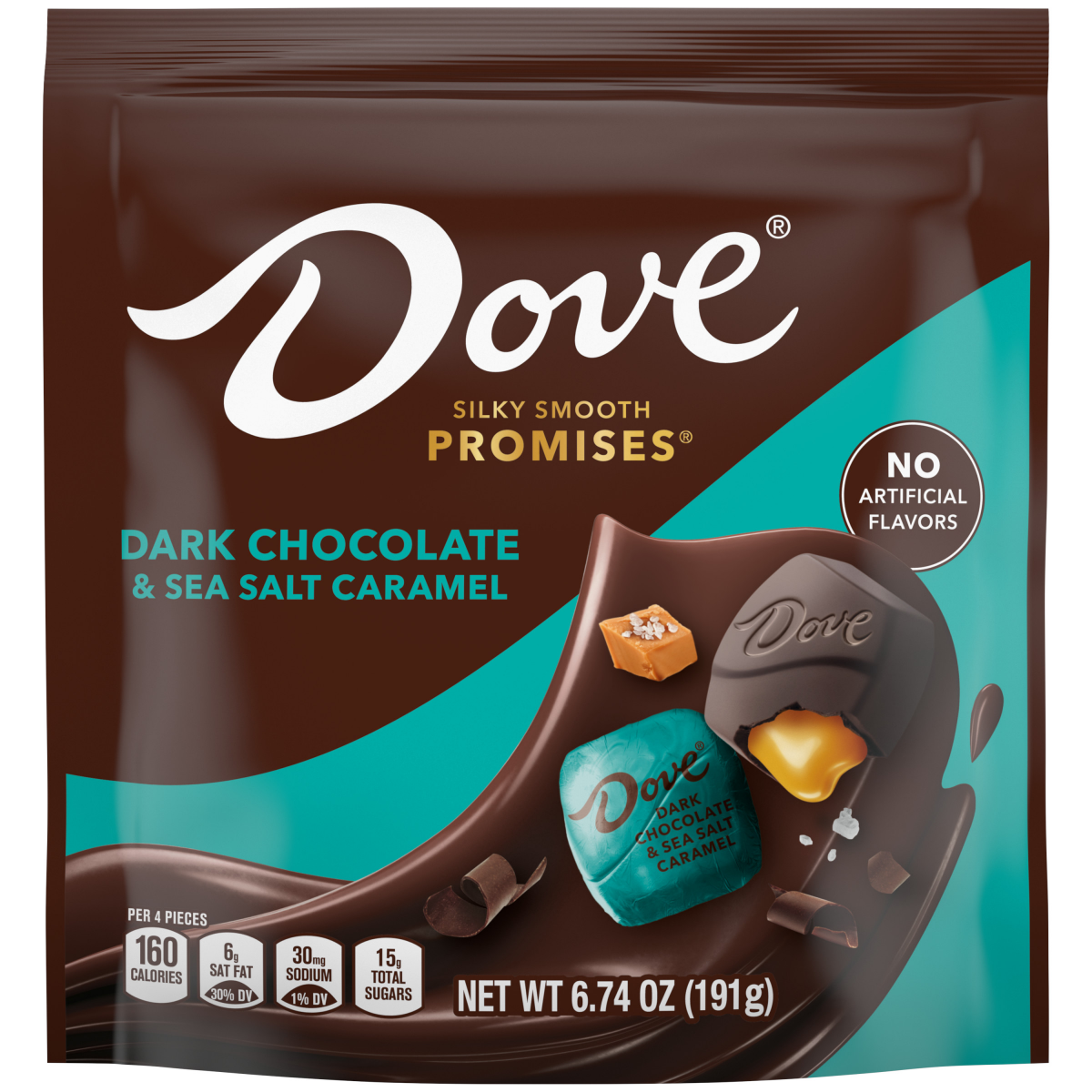 slide 1 of 1, DOVE PROMISES, Sea Salt And Caramel Dark Chocolate Candy, 6.74 Oz Bag, 6.74 oz