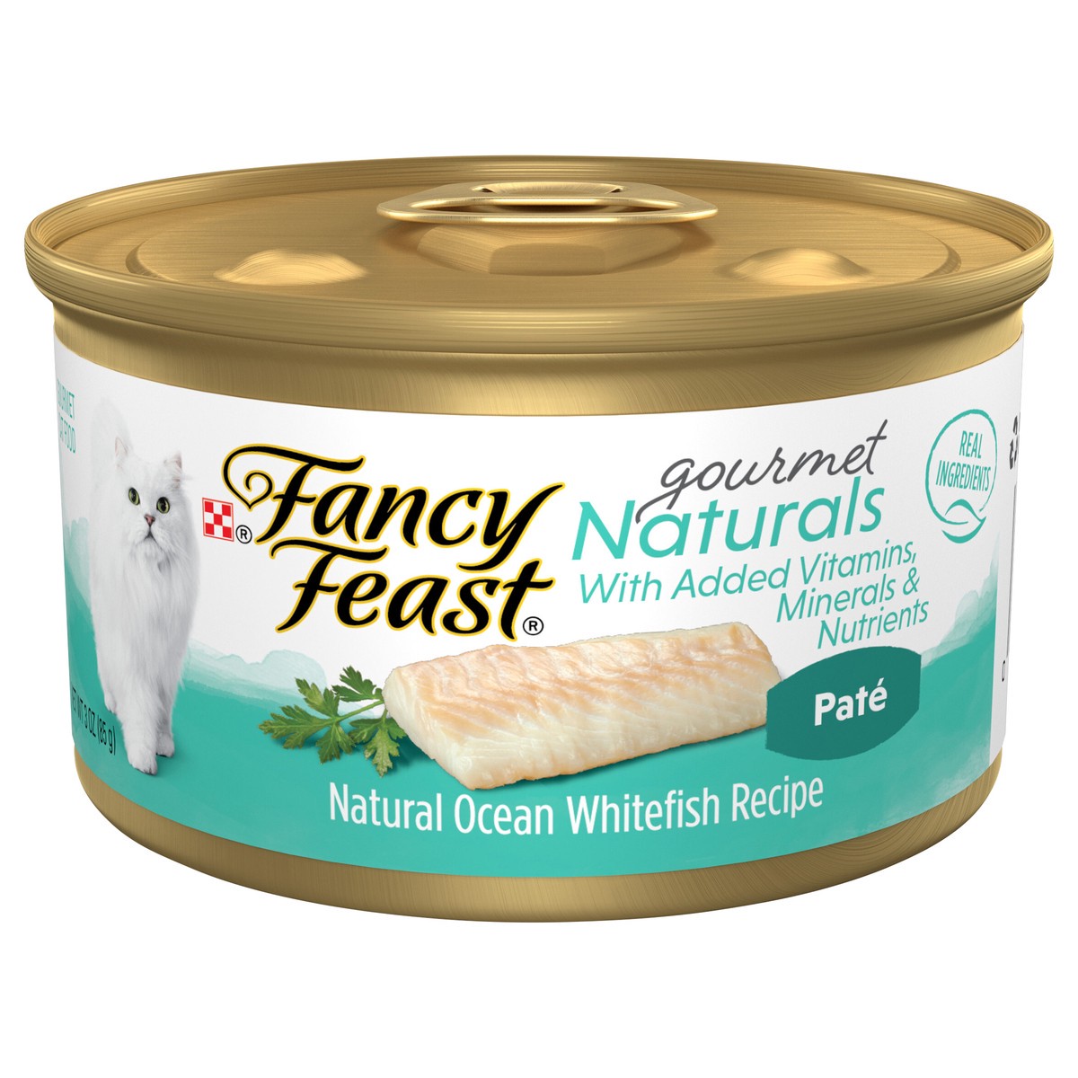 slide 1 of 8, Fancy Feast Purina Fancy Feast Grain Free, Natural Pate Wet Cat Food, Gourmet Naturals Natural Ocean Whitefish Recipe, 3 oz