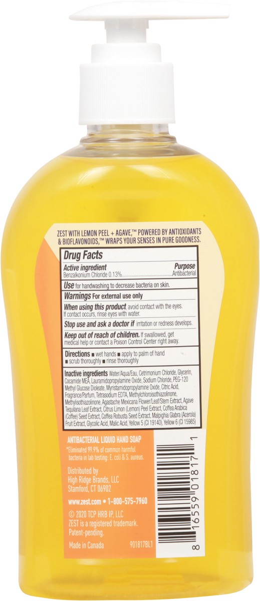 slide 9 of 10, Zest Antibacterial Lemon Peel & Agave Liquid Hand Soap 11.25 fl oz, 11.25 oz