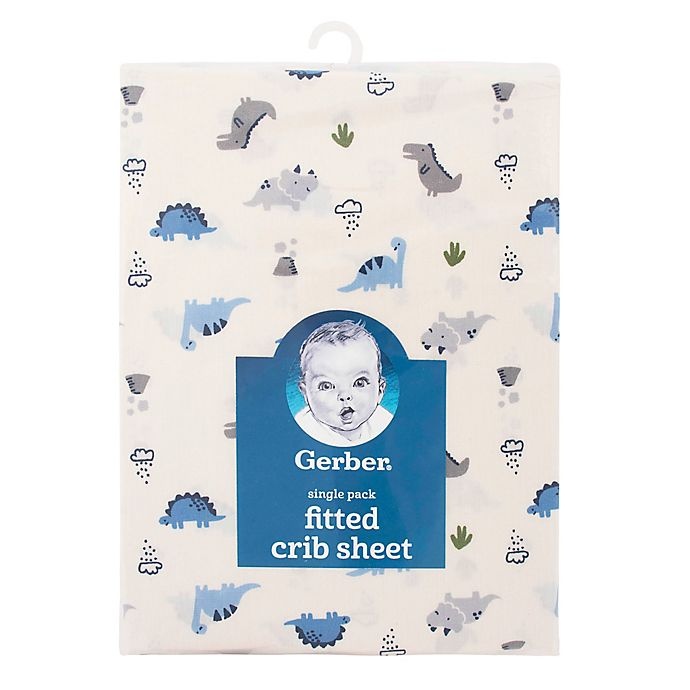 slide 2 of 2, Gerber Dinosaur Cotton Fitted Crib Sheet - Ivory/Blue, 1 ct