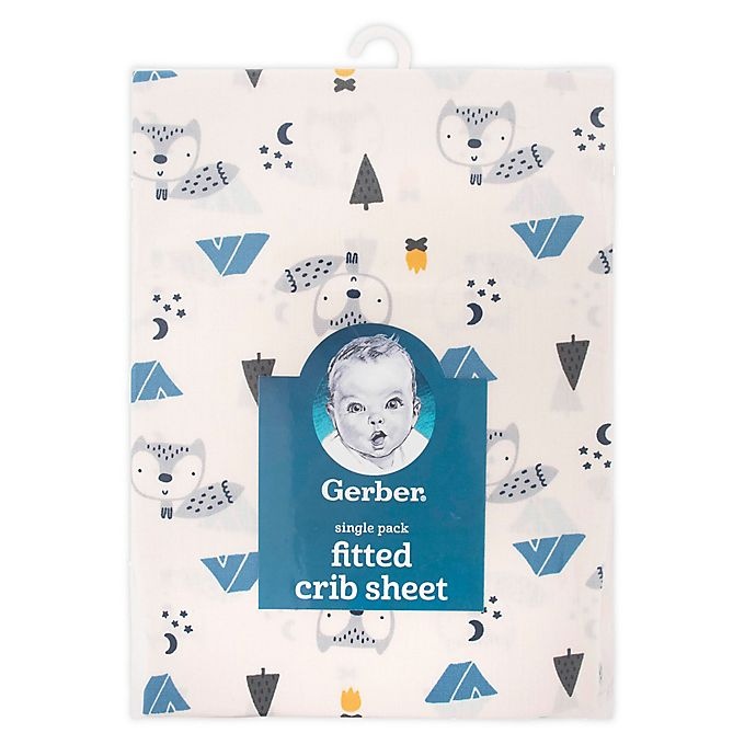 slide 1 of 1, Gerber Fox Cotton Fitted Crib Sheet - Blue, 1 ct