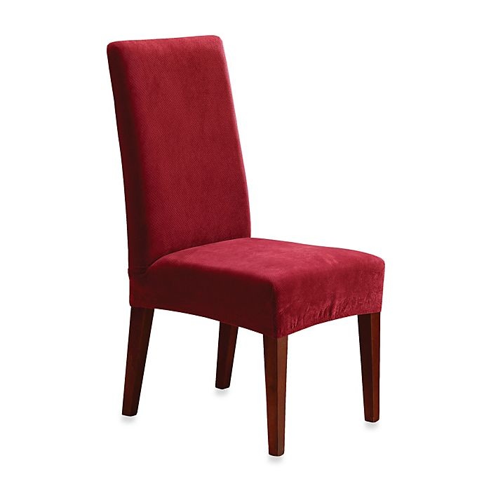 slide 1 of 1, SureFit Home Decor Stretch Pique Short Dining Room Chair Slipcover - Garnet, 1 ct