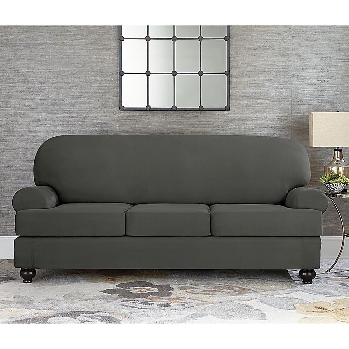 slide 2 of 2, SureFit Home Decor Designer Suede Individual Cushion 3-Seat Sofa Slipcover - Grey, 1 ct