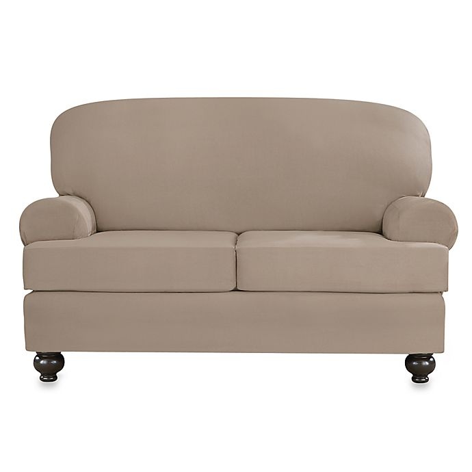 slide 2 of 2, SureFit Home Decor Designer Suede Individual Cushion Love Seat Slipcover - Linen, 1 ct