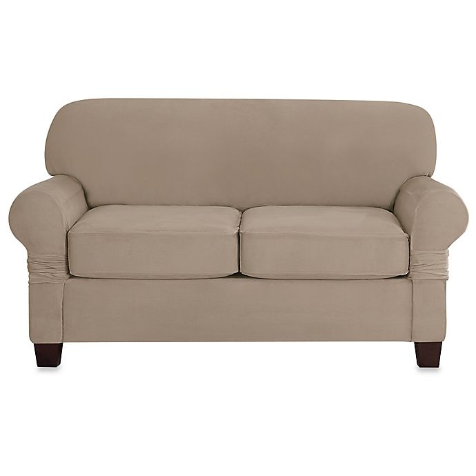 slide 1 of 2, SureFit Home Decor Designer Suede Individual Cushion Love Seat Slipcover - Linen, 1 ct