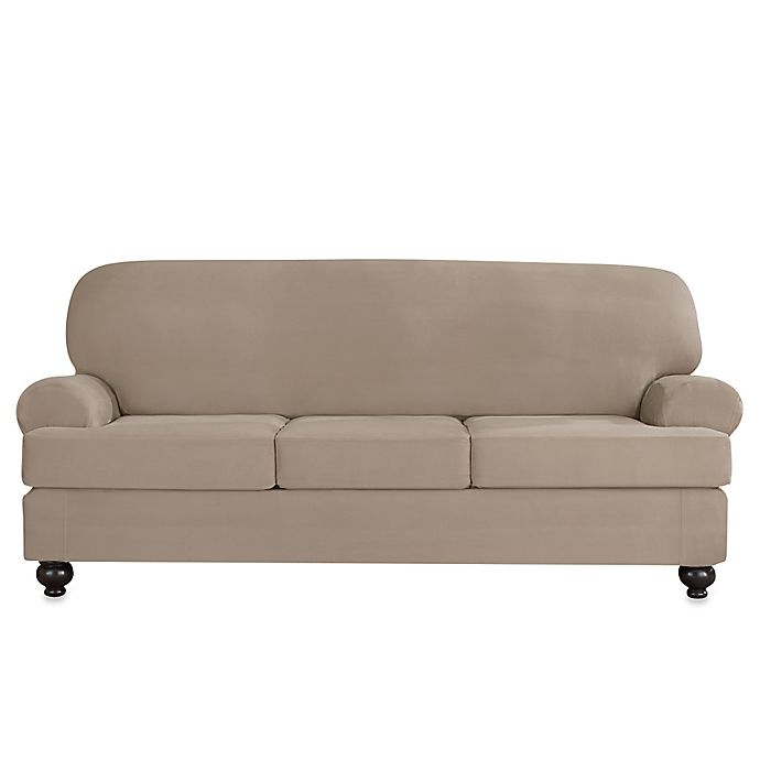 slide 2 of 2, SureFit Home Decor Designer Suede Individual Cushion 3-Seat Sofa Slipcover - Linen, 1 ct