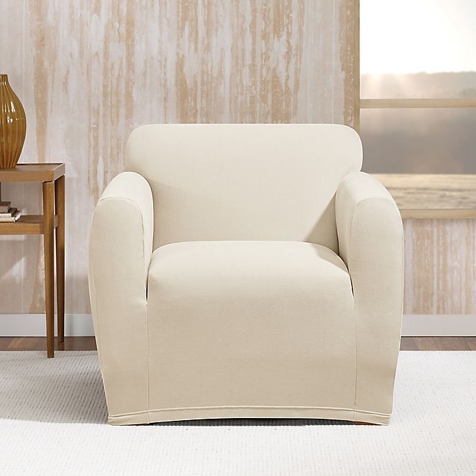 slide 1 of 2, SureFit Home Decor Stretch Morgan Box Cushion Chair Cover - Ivory, 1 ct