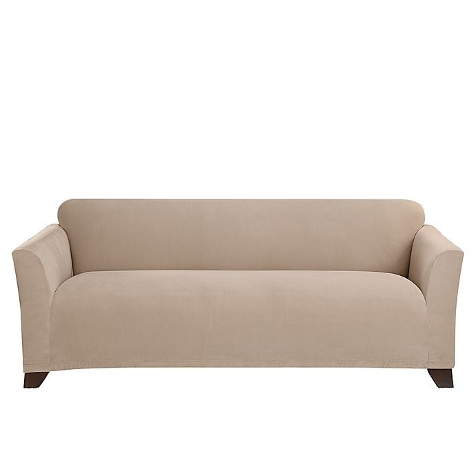 slide 2 of 2, SureFit Home Decor Stretch Morgan Box Cushion Sofa Cover - Khaki, 1 ct