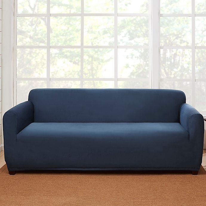 slide 1 of 1, SureFit Home Decor Stretch Suede Sofa Slipcover - Blue, 1 ct