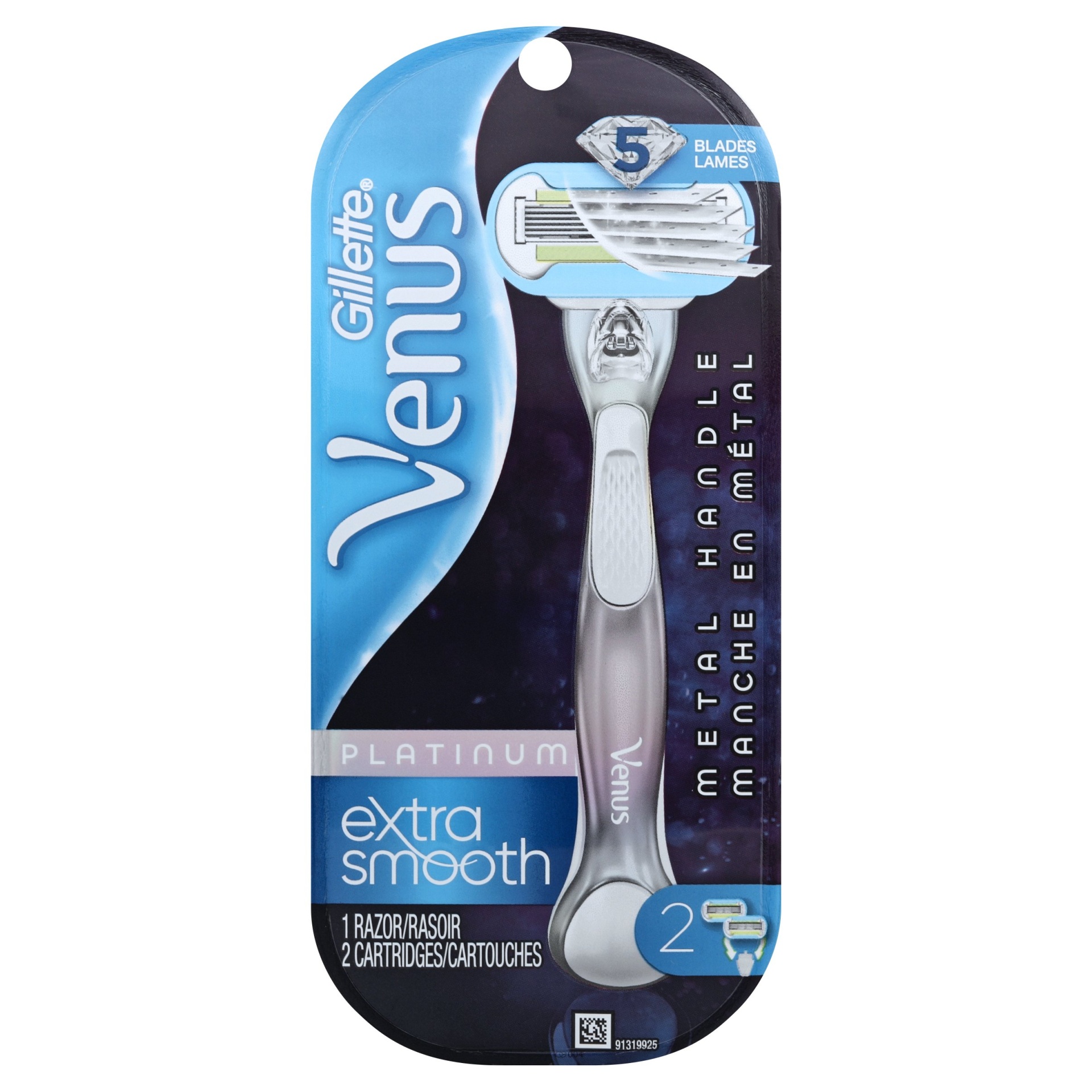 slide 1 of 7, Venus Deluxe Smooth Platinum Women's Metal Handle Razor + 2 Razor Blade Refills, 1 ct