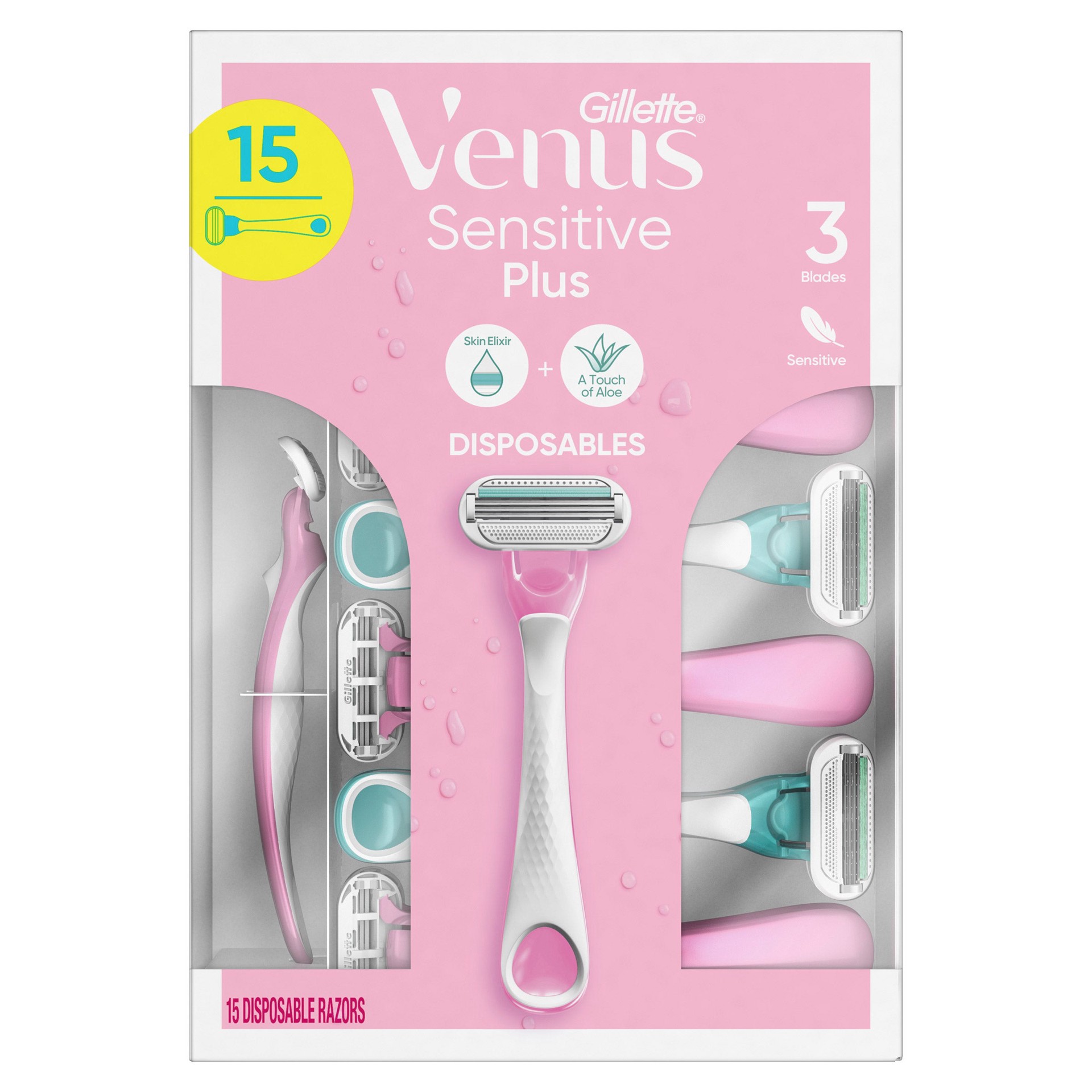 slide 1 of 3, Gillette Venus Sensitive Plus Disposable Razor, 15 count, 