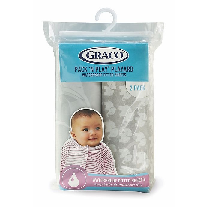 slide 3 of 3, Graco Waterproof Playard Sheets with SnugFit Pockets - Grey, 2 ct