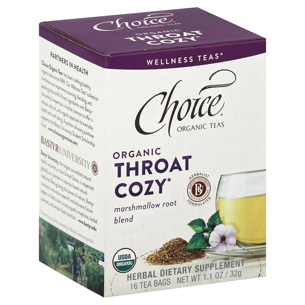 slide 1 of 1, Choice Organic Teas Organic Throat Cozy Tea 16 Count, 1.1 oz