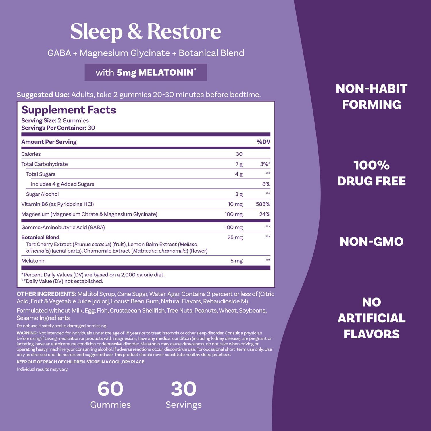 slide 7 of 10, Natrol Sleep & Restore Gummies, GABA, Magnesium Glycinate Blend, Botanical Blend, Melatonin 5mg, Essential For Your Ultimate Restorative Sleep, Cherry Flavored, Up to a 30 Day Supply, 60 ct