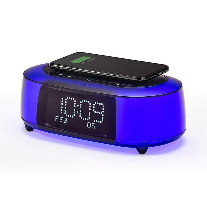 slide 2 of 8, iHome TimeBoost Glow Alarm Clock - Black with Qi Wireless Charging and USB Port, 1 ct