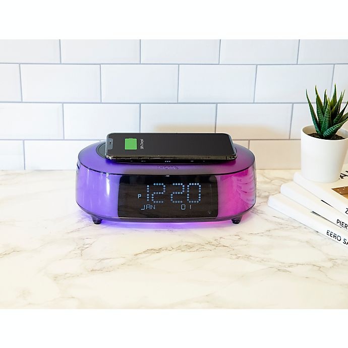 slide 6 of 8, iHome TimeBoost Glow Alarm Clock - Black with Qi Wireless Charging and USB Port, 1 ct